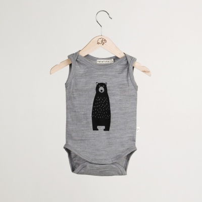 Mokopuna Merino Singlet Short Suit Mist Bear 0