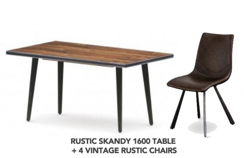 Rustic Skandy 1600 Dining Suite With 4 Rustic Chai