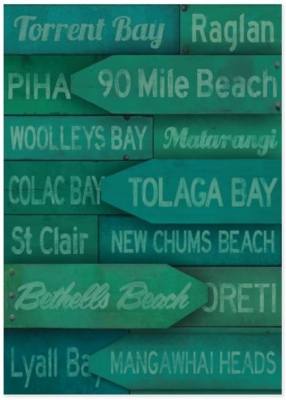 Nz Beach Signs Canvas Print 80X48Cm